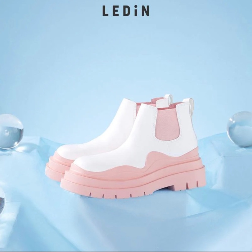 LEDIN Pink and White Platform Ankle Boots
